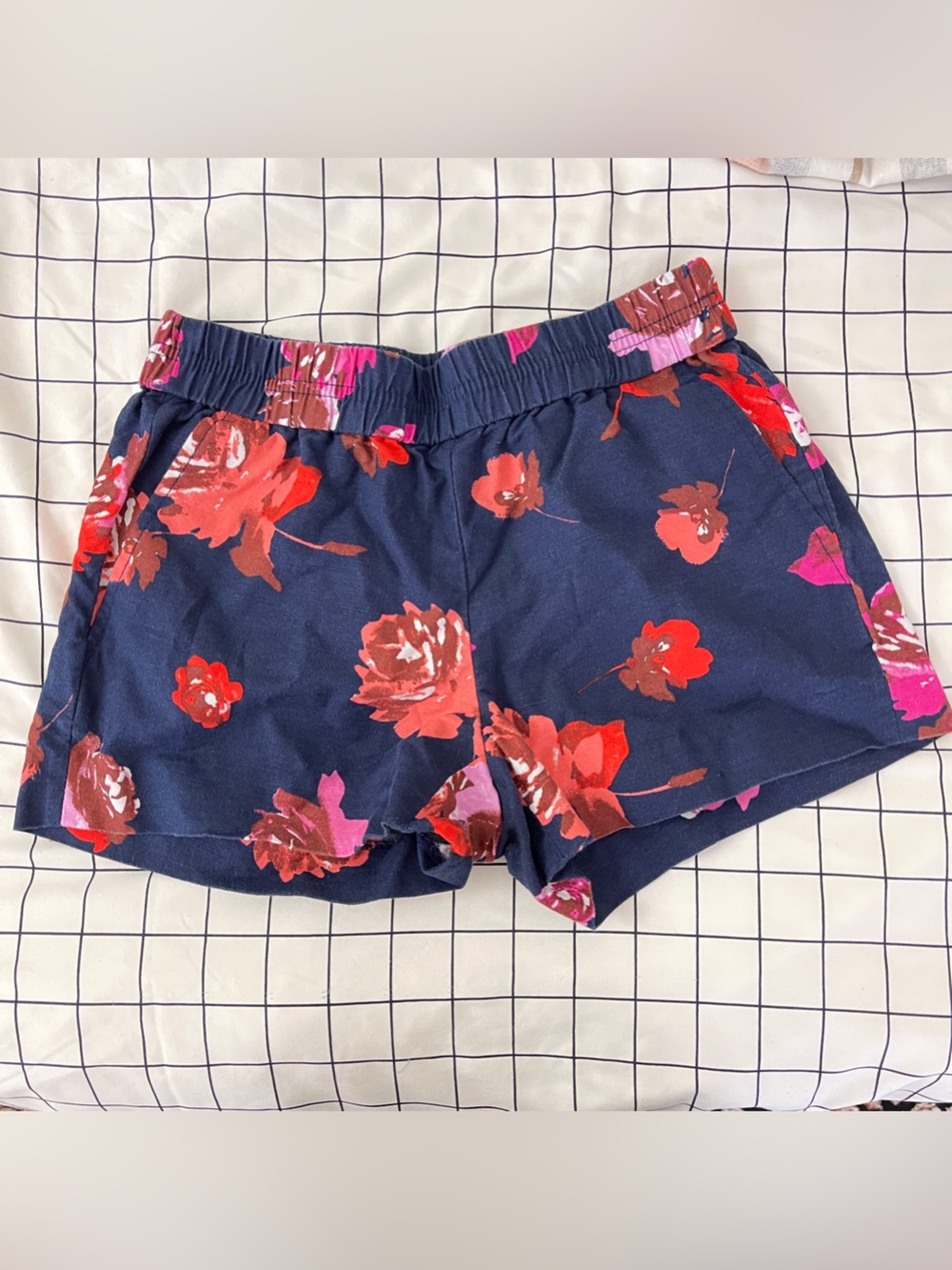 J. Crew Navy Floral Shorts Linen/cotton Blend Size 00